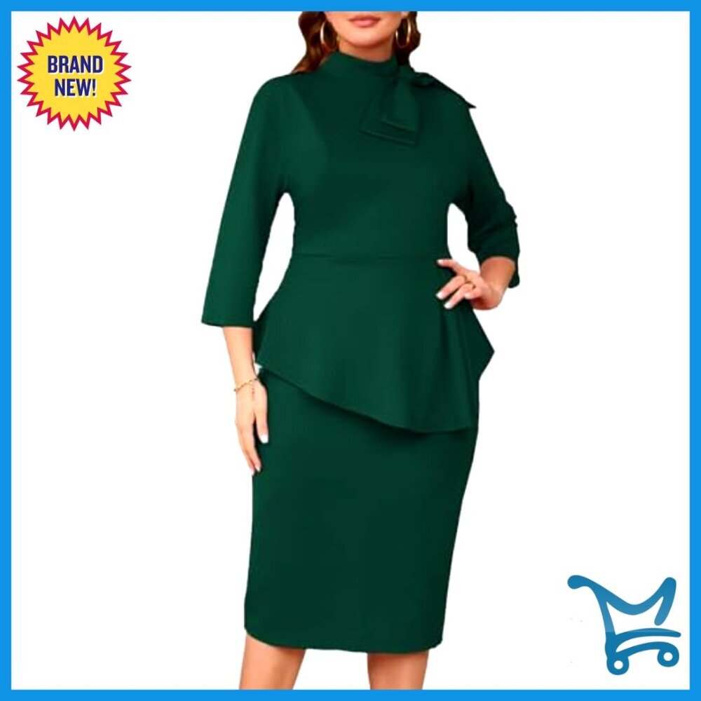 Long Sleeve Midi Dress Bodycon Pencil Cocktail Party Semi Formal Elegant - Picture 3 of 6